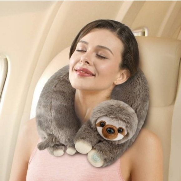 HealthTouch Sloth Neck Massager Vibration Plush Travel Pillow Gray New - Picture 2 of 2